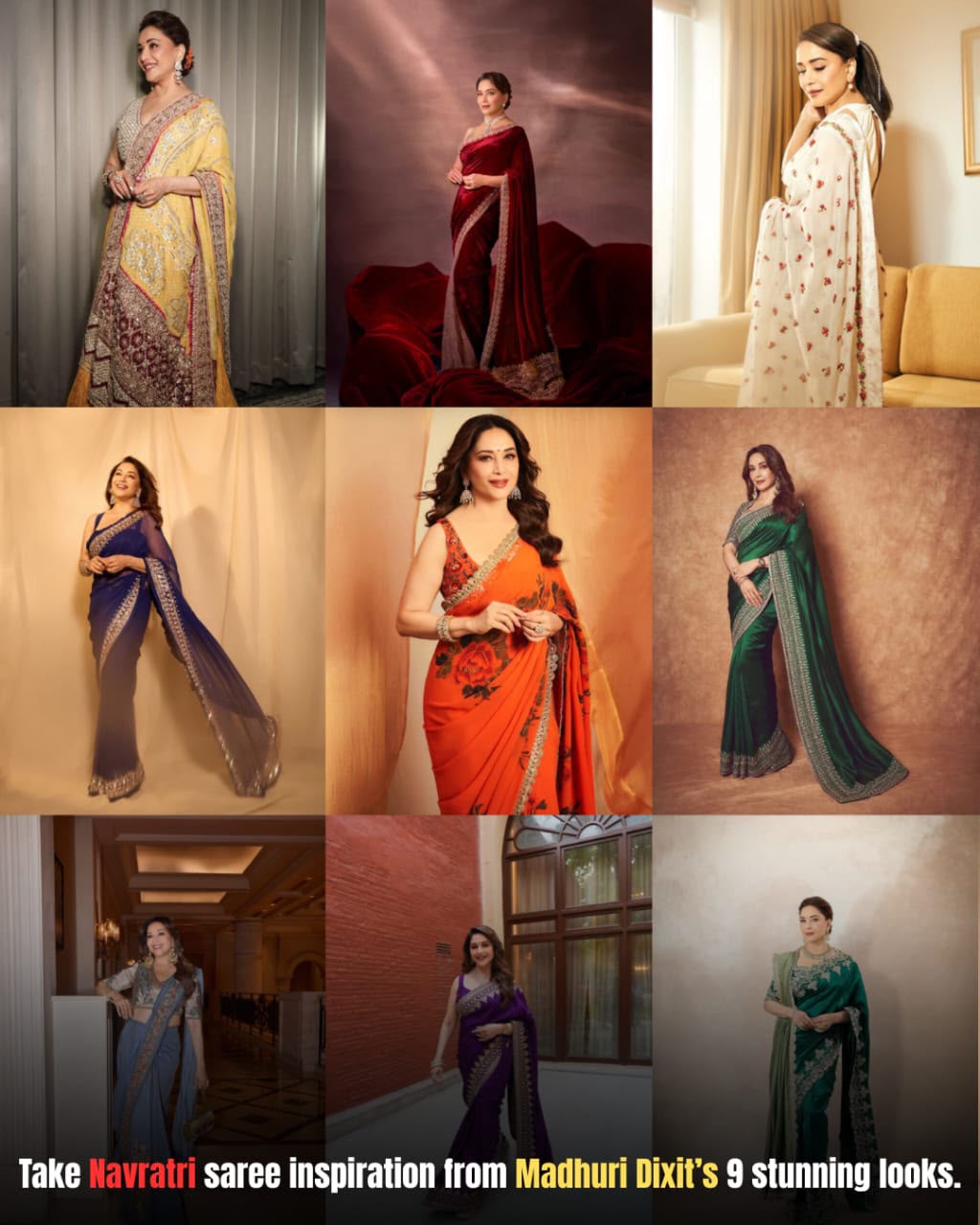 Red to Purple: Madhuri Dixit Shows 9 Ways to Own Saree Looks in 9 Colours this Navratri